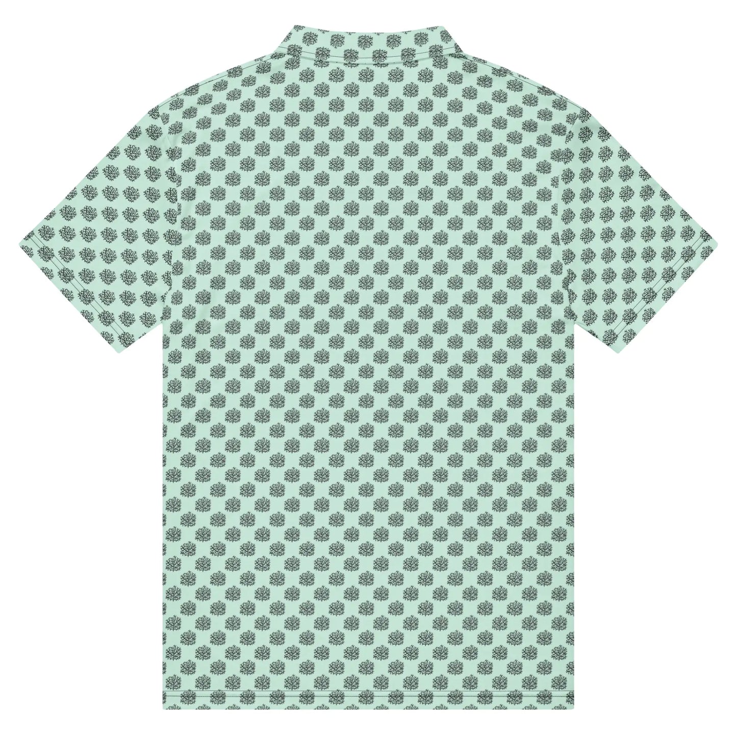 Men’s Slim Fit Golf Polo – Mint Coral Pattern, Breathable Athletic Shirt