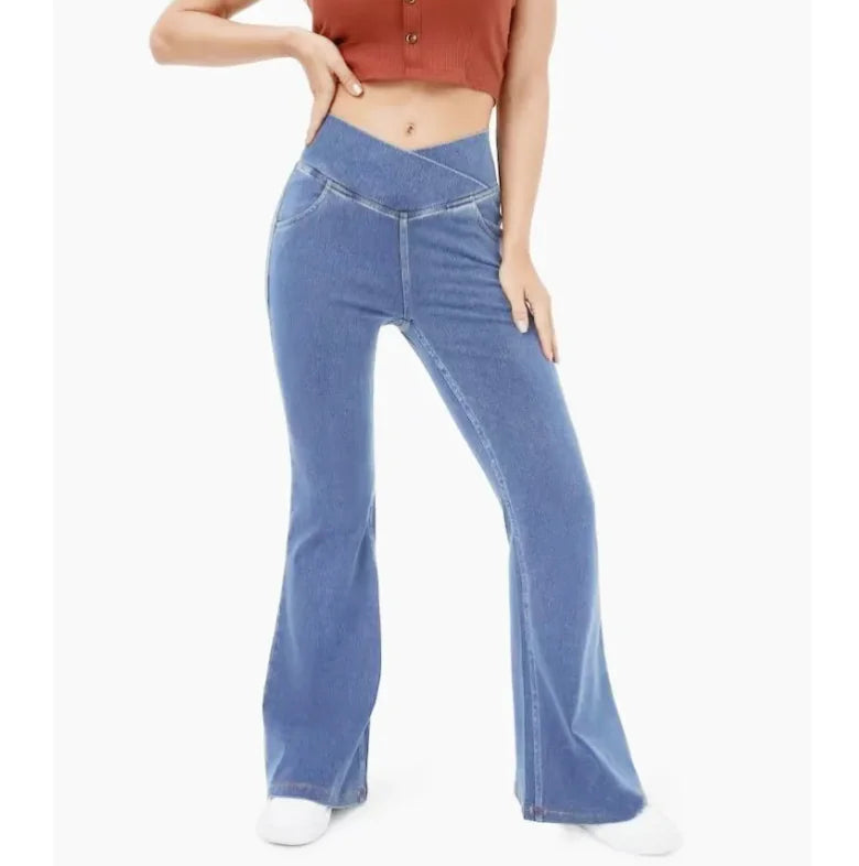 High Waist Hip-Lifting Bell-Bottom Denim Pants