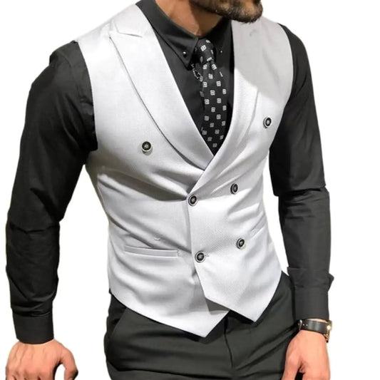 Mcoskly Men’s Double-Breasted Slim Fit Suit Vest – White Elegance