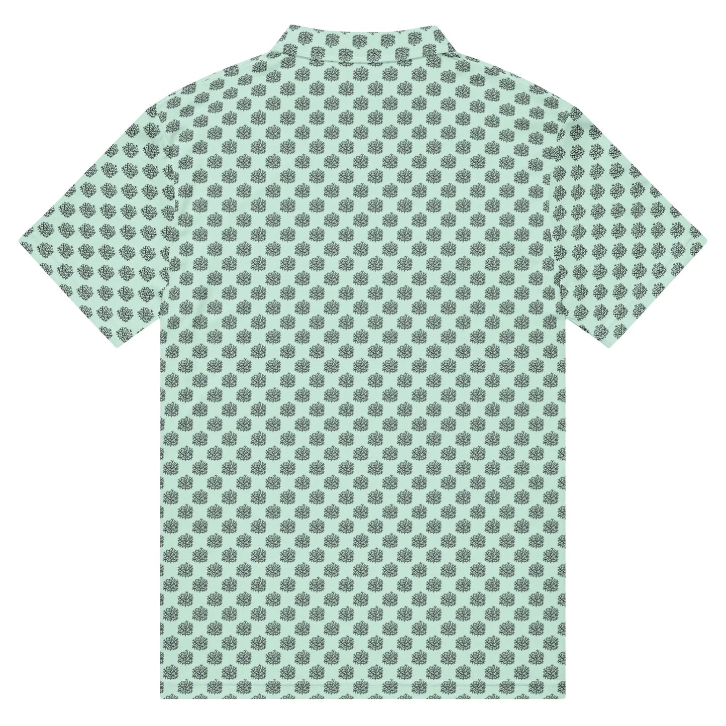 Men’s Slim Fit Golf Polo – Mint Coral Pattern, Breathable Athletic Shirt