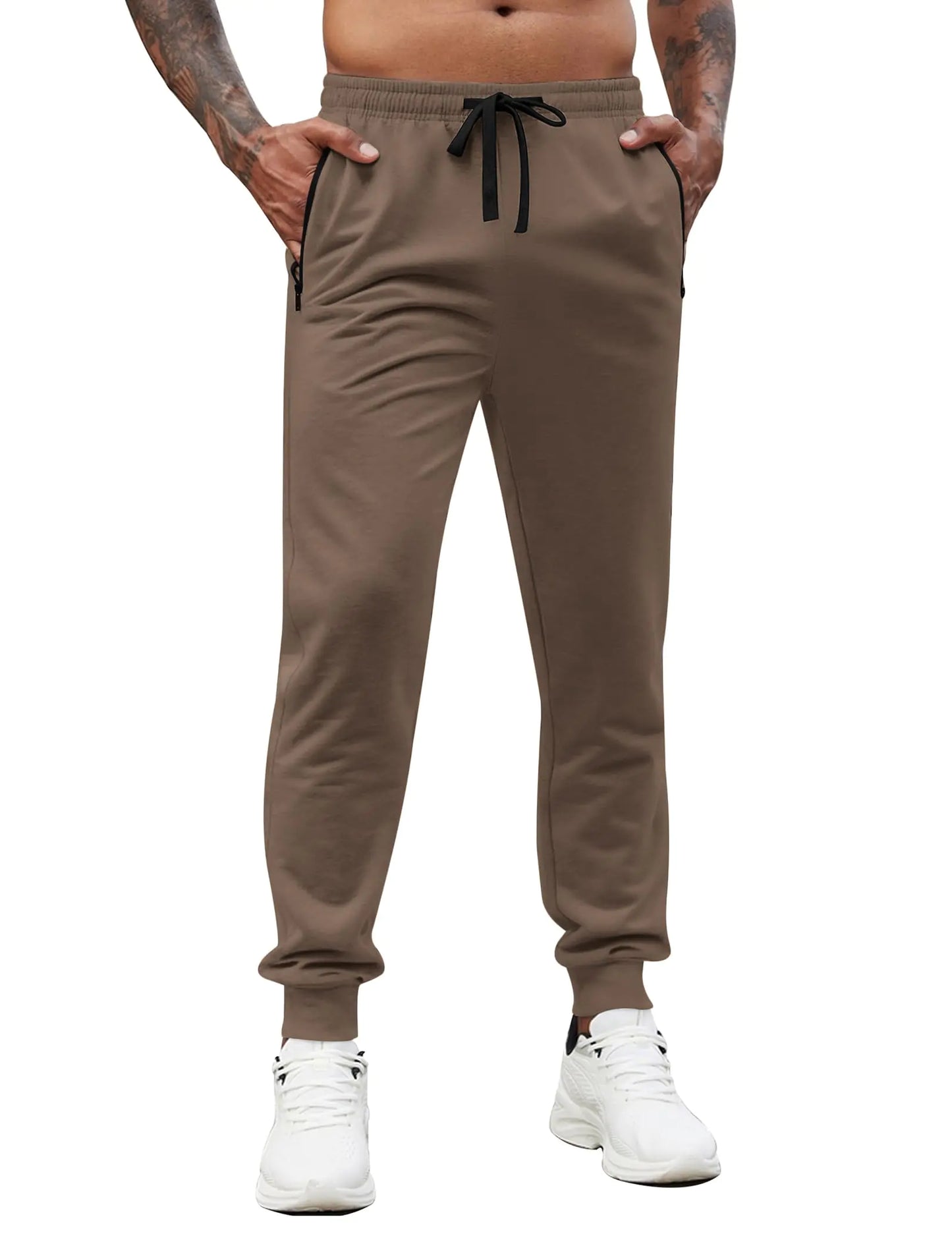 COOFANDY Men Lightweight Joggers Pants Drawstring Elastic Waist Jogger Workout Pants Running Gym Joggers Brown XXL