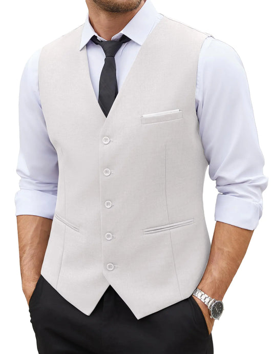 COOFANDY Men’s Slim Fit Dress Vest – White Business Waistcoat